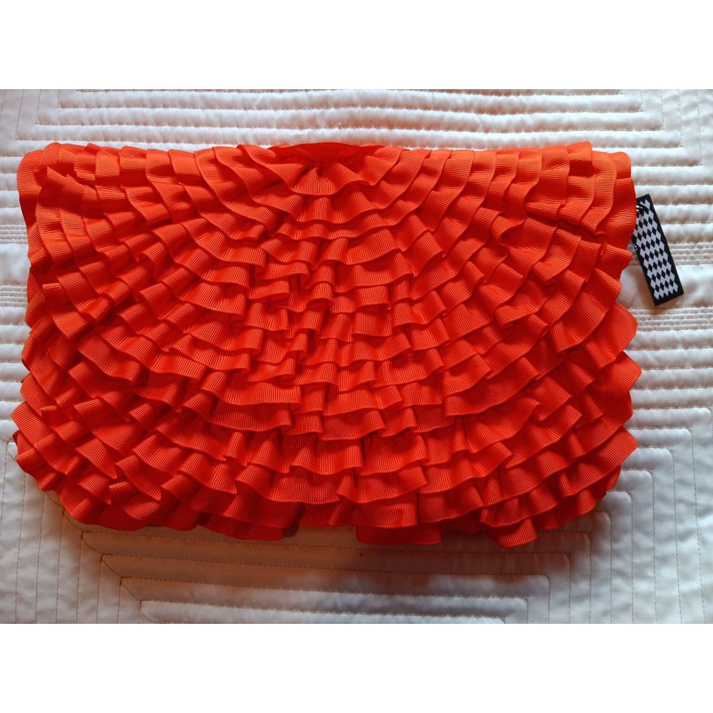 Flower Ruffle Clutch Shoulder bag with Magnetic Closure Silver Chain Strap